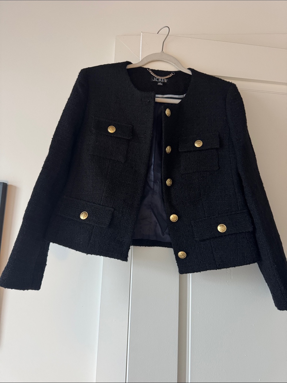 J. Crew Black Bouclé Jacket with Gold Buttons